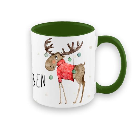 Keramiktasse mit Henkel Elch Weihnachten | Hochglänzende Keramiktasse | Artikelnummer: 3152-2325-1254 -1