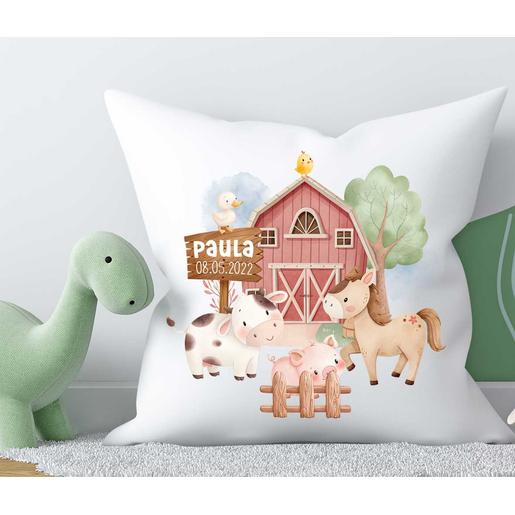 Kissen | Bauernhof  | Zauberhaftes Namenskissen zur Taufe mit Geburtsdaten | Artikelnummer: 1632-7784-3514