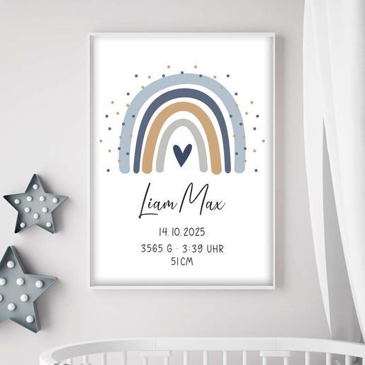 Geburtsanzeige Regenbogen, Taufgeschenk | Personalisierter Kunstdruck auf Aquarellpaier | Artikelnummer: 7872-1204-5337 -1