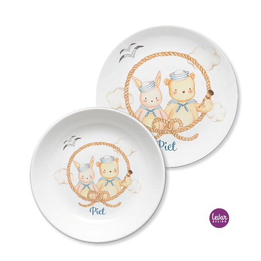 Kindergeschirr Set Maritim, mit Namen personalisiert | 2 Kinderteller aus Melamin, BPA frei | Artikelnummer: 7281-6327-3580 -1