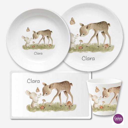 Kindergeschirr Set Waldtiere | 4 teiliges Geschirrset aus Melamin und BPA frei, hergestellt in Deutschland | Artikelnummer: 124556263