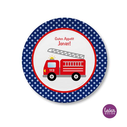 Kinderteller Feuerwehr | Teller mit Namen aus Melamin BPA frei | Artikelnummer: kitefeuer1 -1