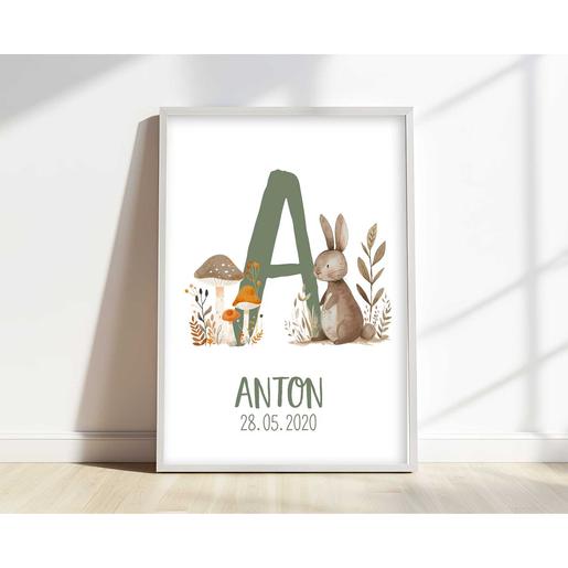 Personalisiertes Geburtsposter | Waldtiere | Hochwertiger Aquarell - Finartkunstdruck | Artikelnummer: 75219172 -1