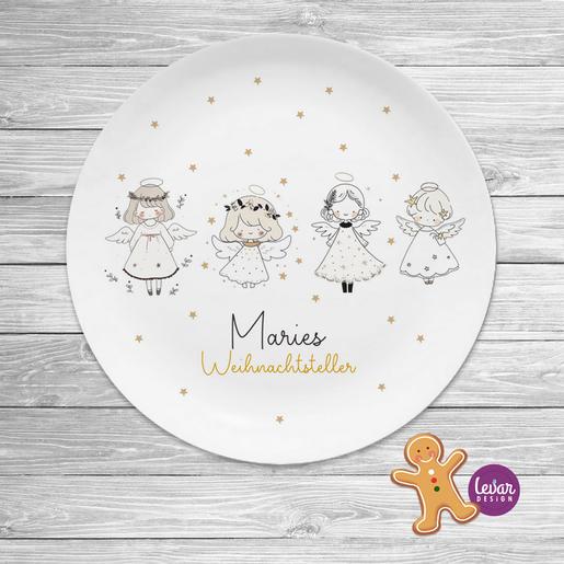 Weihnachtsengel, Weihnachtsteller, Nikolausteller | Teller mit Namen personalisiert, BPA frei und hergestellt in Deutschland | Artikelnummer: weihterose -3