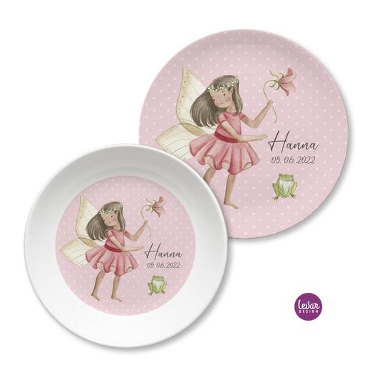 Kinderteller Set, Feenwelt | Kindergeschirr mit Namen aus Melamin BPA frei | Artikelnummer: 4572-0848-3675 -5