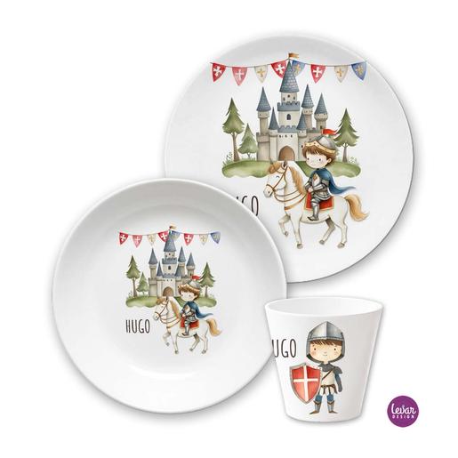 Kindergeschirr Ritter | 3teiliges Geschirrset aus Melamin und BPA frei für Kinder | Artikelnummer: 5532-3048-6738 -4