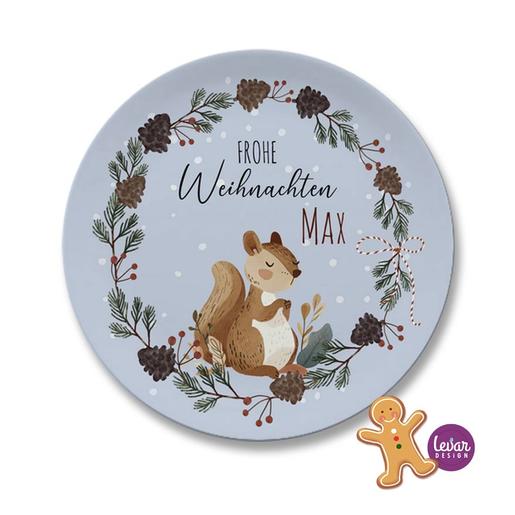 Eisbär, Weihnachtsteller, Plätzchenteller  | Kinderteller mit Namen aus Melamin BPA frei ♥ Made in Germany ♥  | Artikelnummer: weihtehbl 26