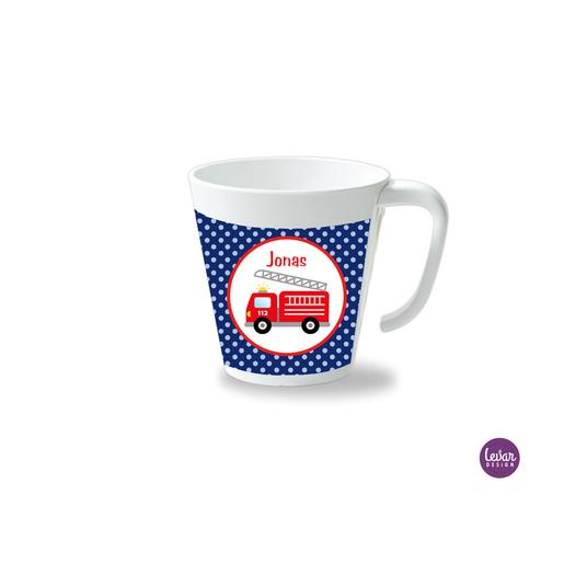 Kinderbecher mit Henkel, Feuerwehr  | Henkelbecher groß, 325 ml,  Ø 9,7 cm, Höhe 10 cm | Artikelnummer: henkbechfeuer -1
