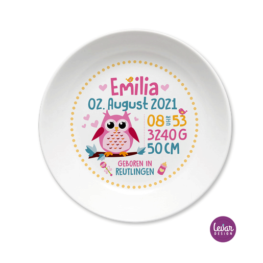 Personalisierter Geburtsteller Taufteller  | Kinderteller mit Geburtsdaten aus Melamin BPA frei | Artikelnummer: 81451095 -4