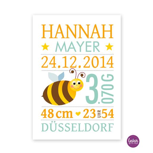 Namensbild, Geburtsanzeige Biene  | Personalisiertes Geburtsbild zur Geburt oder Taufe für Babys | Artikelnummer: 90388979 -2