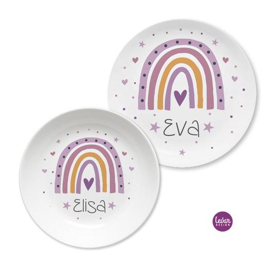 Kinderteller Regenbogen mit Namen  | 2 teiliges Kinderteller Set aus Melamin, BPA fre,i Hergestellt in Deutschland | Artikelnummer: 8057-3865-4060 -3