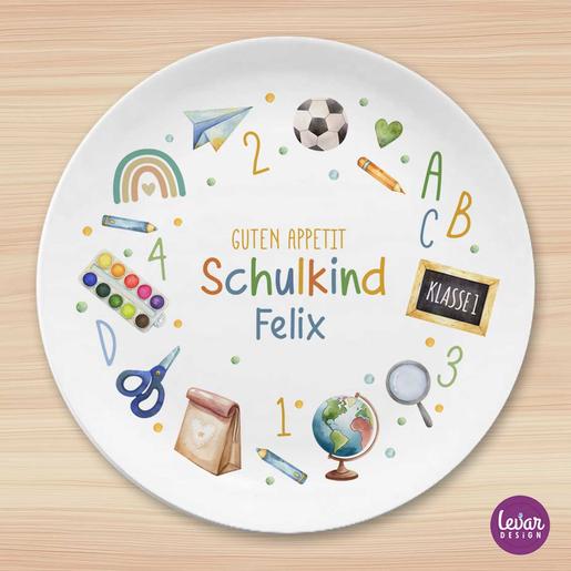 Personalisierter Kinderteller Schulkind 2026 | Teller aus Melamin, BPA frei und hergestellt in Deutschland | Artikelnummer: 2453-7214-3548 90 01