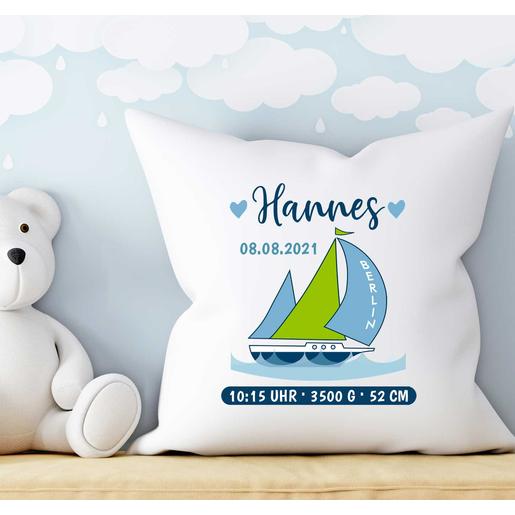 Kissen mit Füllung Segelschiff | Personalisiertes Babykissen | Artikelnummer: 6325-2374-0813 -1