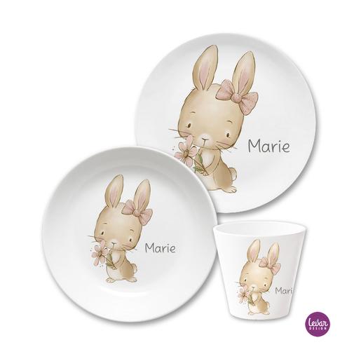 Hase Kindergeschirr Set  | Geschirrset aus Melamin und BPA frei für Kinder | Artikelnummer: 5028-6304-6657 -2