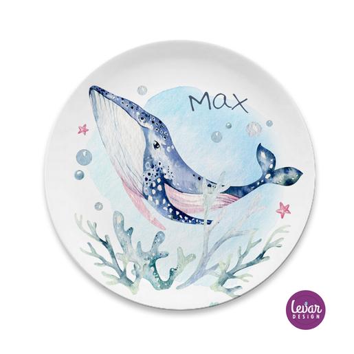 Kindergeschirr Set, Kinderteller Unterwasserwelt, Wale | Kinderteller mit Namen aus Melamin BPA frei | Artikelnummer: 59199116 -4