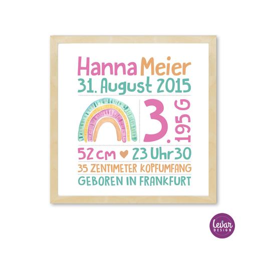 Namensbild Taufgeschenk mit Geburtsdaten Regenbogen | Personalisierter Kunstdruck zur Geburt & Taufe | Artikelnummer: 3306-1733-1127 -1