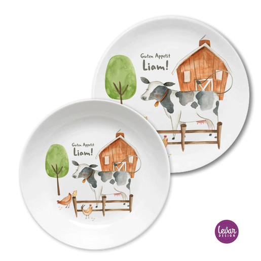 Kindergeschirr Set, Kinderteller Bauernhof | Kinderteller mit Namen aus Melamin BPA frei | Artikelnummer: 52199116 -3