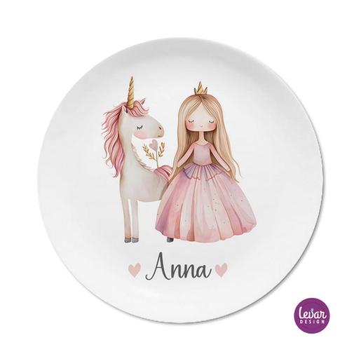 Kinderteller Prinzessin personalisiert | Eßteller aus Melamin, BPA frei und hergestellt in Deutschland | Artikelnummer: kitebre18 -1