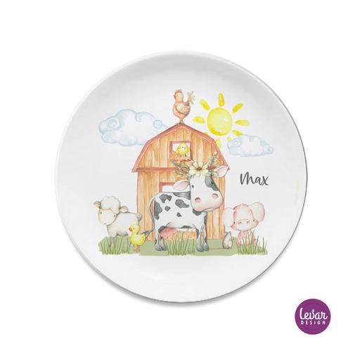 Kinderteller Bauernhof Kuh | Teller mit Namen aus Melamin BPA frei | Artikelnummer: 4784-2251-2788