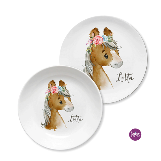 Kindergeschirr Pony personalisiert | Levar Design | Personalisiertes Kindergeschirr aus Melamin, 2 teilig | Artikelnummer: 0132-4505-2076 -3