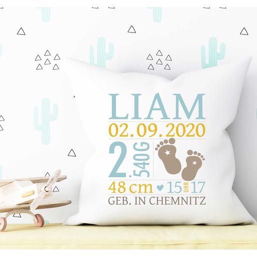 Baby Kissen Babyfüße mit Füllung  | Zauberhaftes Namenskissen zur Geburt und Taufe mit Geburtsdaten | Artikelnummer: 560127 -3
