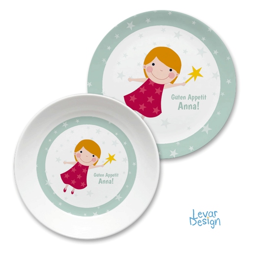 Kindergeschirr Set Fee  | Kinderteller mit Namen aus Melamin BPA frei | Artikelnummer: 121356959 -2