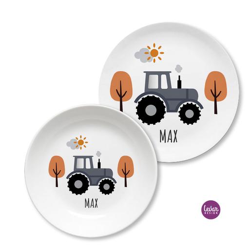 Kinderteller Traktor | Personalisiertes Kindergeschirr aus Melamin, 2 teilig | Artikelnummer: 0603-2180-1312 -3