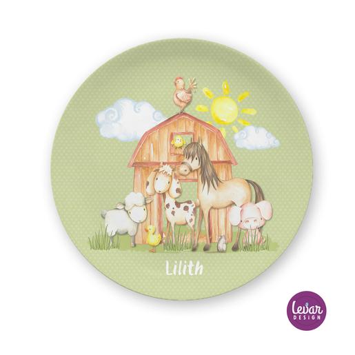 Kinderteller Bauernhof Pferd | Teller mit Namen aus Melamin BPA frei | Artikelnummer: 14741200