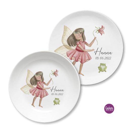 Kindergeschirr Set, Feen | Kinderteller mit Namen aus Melamin BPA frei | Artikelnummer: 3042-5422-1416 -Fee 2