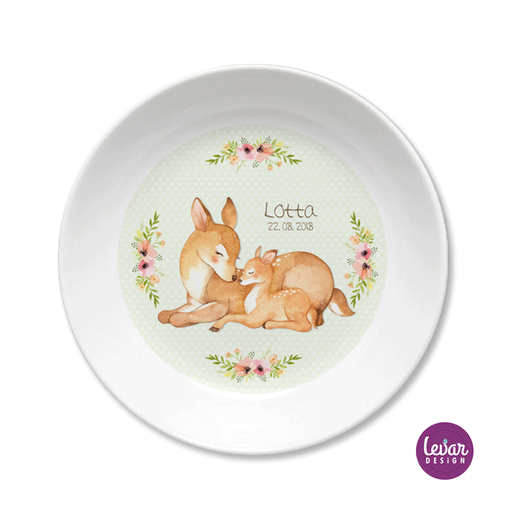 Melaminteller tief, Rehe | Kinderteller mit Namen personalisiert, BPA frei | Artikelnummer: 3270-8466-4836 Kopie
