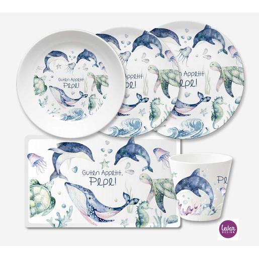 Kindergeschirr Set Unterwasserwelt | Geschirrset aus Melamin und BPA frei | Artikelnummer: 2307-0250-7385