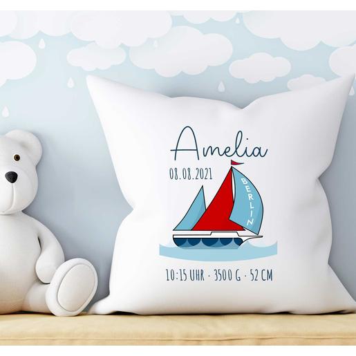 Kissen mit Füllung Segelschiff | Personalisiertes Babykissen | Artikelnummer: 6325-2374-0813 -3
