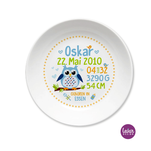 Personalisiertes Geschenk Baby, Geburtsteller Taufteller  | Kinderteller mit Geburtsdaten aus Melamin BPA frei | Artikelnummer: 81451095 -8