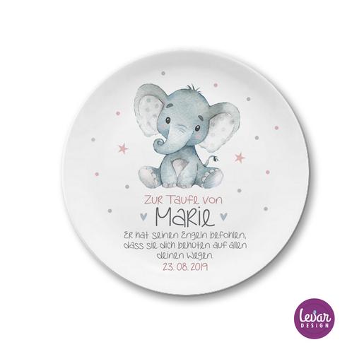 Personalisierter Geburtsteller – Taufgeschenk – Elefant | Hochwertiges Kindergeschirr mit Geburtsdaten aus Melamin, BPA frei | Artikelnummer: 2354-5623-7067