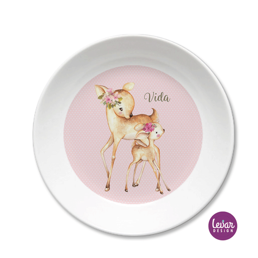 Melaminteller tief, Schale Rehe | Baby Schüssel mit Namen BPA frei | Artikelnummer: 2703-4776-8867 -1