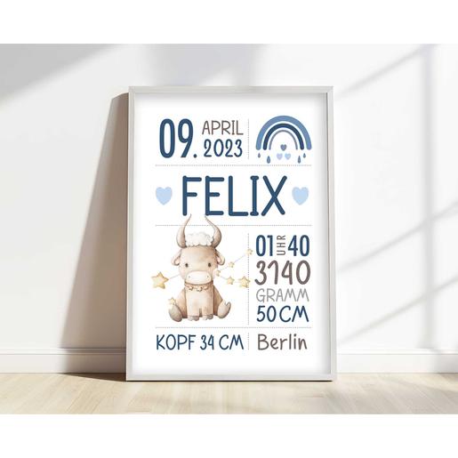 Geburtstafel - Sternzeichen, personalisiertes Poster  | Zauberhaftes Kinderzimmerbild mit Namen und Geburtsdaten | Artikelnummer: 2331-7240-0057 -2