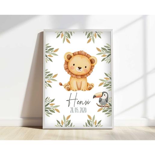 Geburtstafel - Safari Tiere, personalisiertes Poster  | Zauberhaftes Kinderzimmerbild mit Namen und Geburtsdaten | Artikelnummer: 2331-7240--1058 8