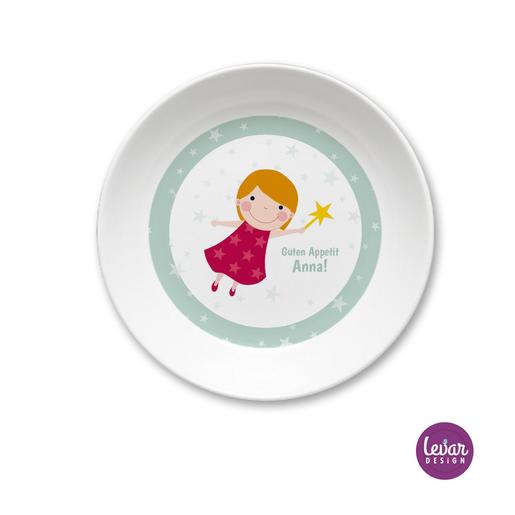 Melaminteller tief/Schale Fee | Kinderteller mit Namen BPA frei | Artikelnummer: kitefee1 -2