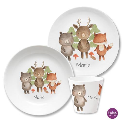Kindergeschirrset Waldtiere  | 3teiliges Geschirrset aus Melamin und BPA frei für Kinder | Artikelnummer: 7153-0874-6732