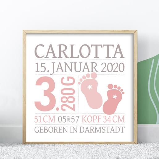 Namensbild Wandbild mit Geburtsdaten Babyfüße  | Personalisierte Babygeschenke zur Geburt & Taufe | Artikelnummer: 106845895 -3