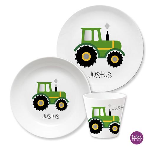 Kindergeschirr Set Traktor | 3teiliges Geschirrset aus Melamin und BPA frei für Kinder | Artikelnummer: 5335-3621-7220