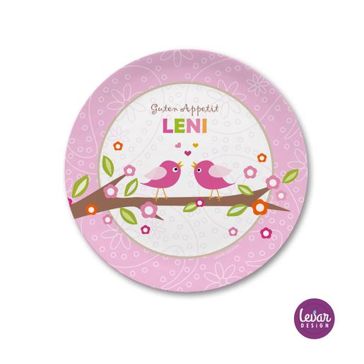 Kinderteller flach Vögel  | Großer Teller aus Melamin  | Artikelnummer: kitesch18