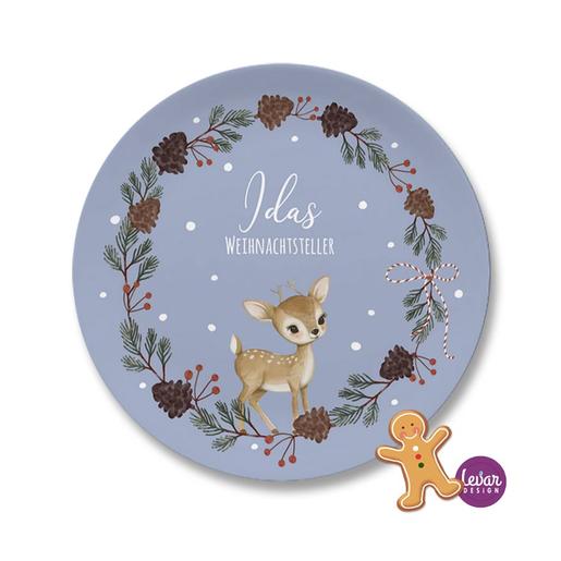 Adventsteller, Weihnachtsteller, Plätzchenteller Waldtiere | Kinderteller mit Namen aus Melamin BPA frei ♥ Made in Germany ♥  | Artikelnummer: weihtehblau -4