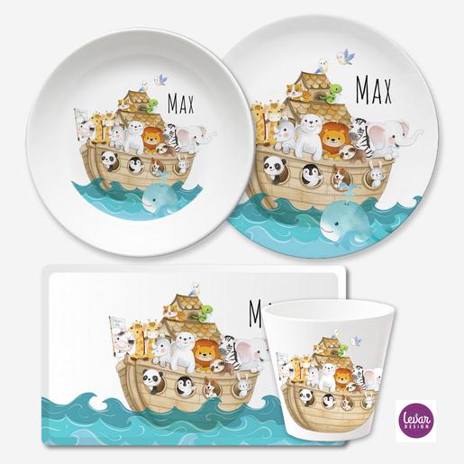 Geschenk zur Taufe - Arche Noah  | 4 teiliges Kindergeschirrset aus Melamin | Artikelnummer: 117528231