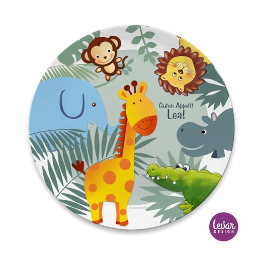 Personalisierter Kinderteller Dschungel | Kindergeschirr mit Namen aus Melamin BPA frei | Artikelnummer: 7382808