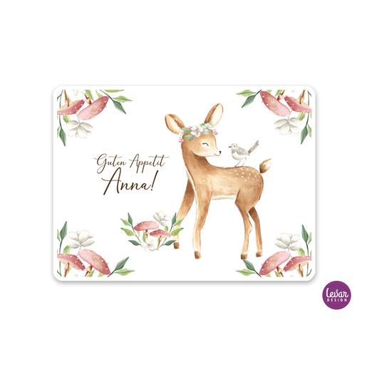 Tischset, Platzdeckchen, Reh | Abwischbares Tischset mit Namen personalisiert | Artikelnummer: 2176-2057-6544 -1