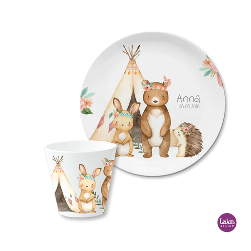 Kinderteller Geschirrset Waldtiere | Personalisiertes Kindergeschirr aus Melamin, 2 teilig | Artikelnummer: 544120 -8