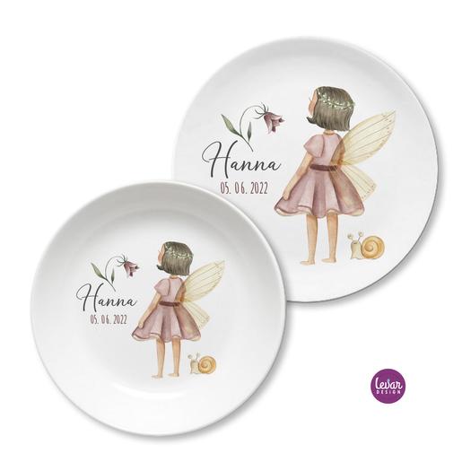 Kindergeschirr Set, Feen | Kinderteller mit Namen aus Melamin BPA frei | Artikelnummer: 3042-5422-1416 Fee