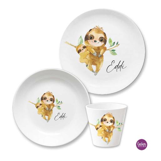 Kindergeschirr Set Faultier | 3teiliges Geschirrset aus Melamin und BPA frei für Kinder | Artikelnummer: 7024-7778-8513