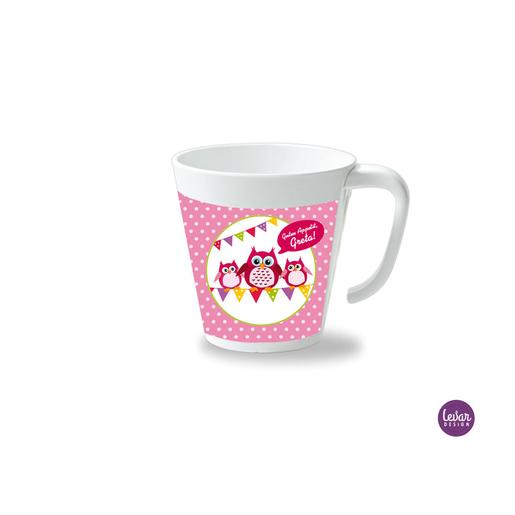 Kinderbecher mit Henkel, Eule Wimpel  | Henkelbecher groß, 325 ml,  Ø 9,7 cm, Höhe 10 cm | Artikelnummer: henkbechwim -2